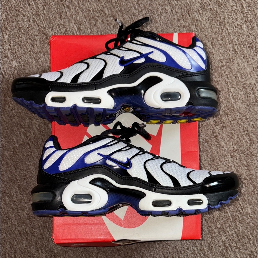 Nike Air Max Plus Black, White, and Violet Sneakers